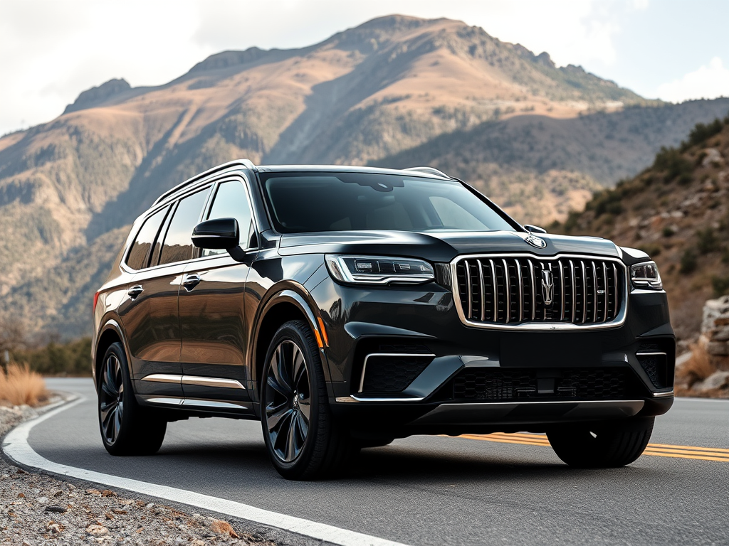 Luxuriöses schwarzes Auto auf Passstrasse