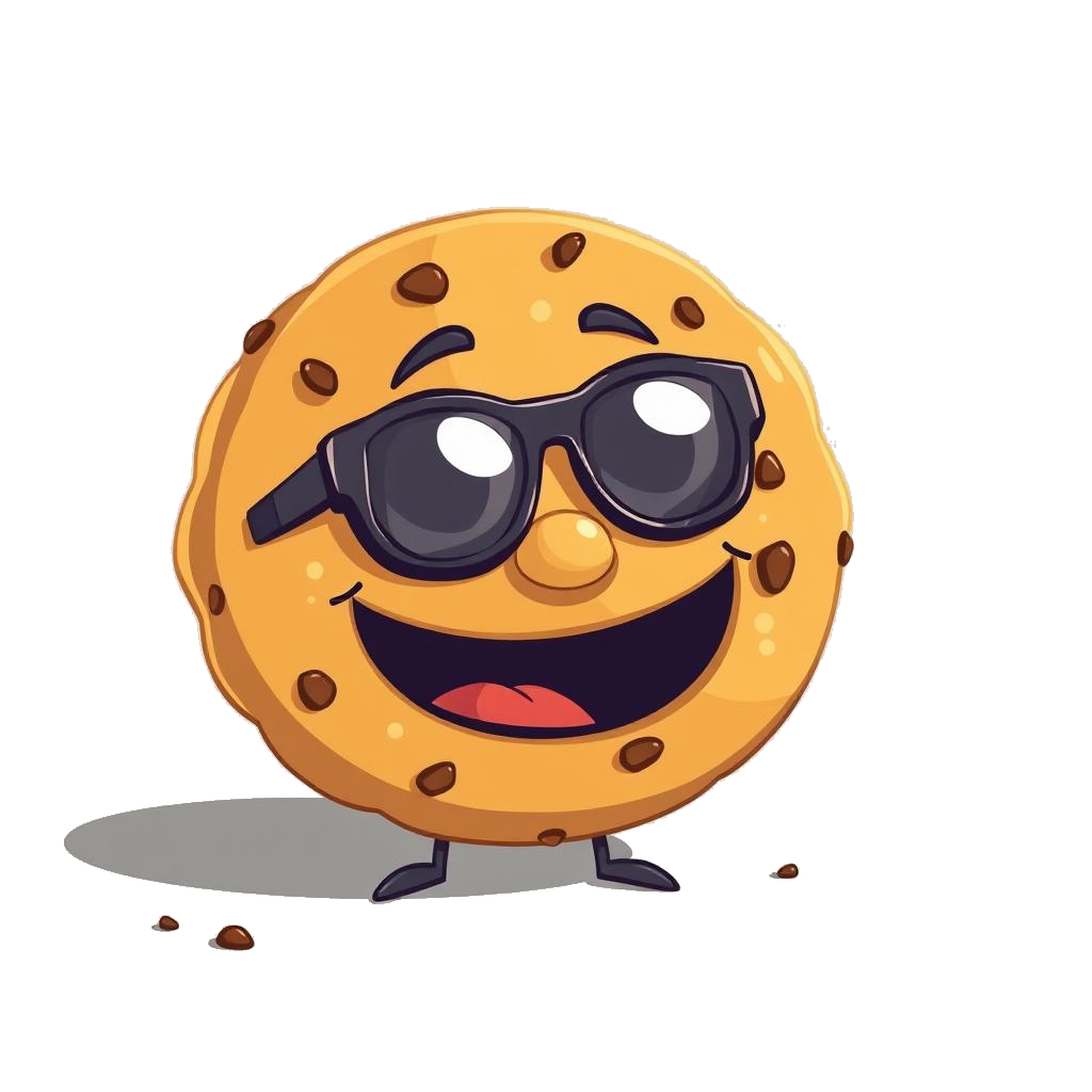 Cartoon eines lachenden Cookies mit Sonnenbrille