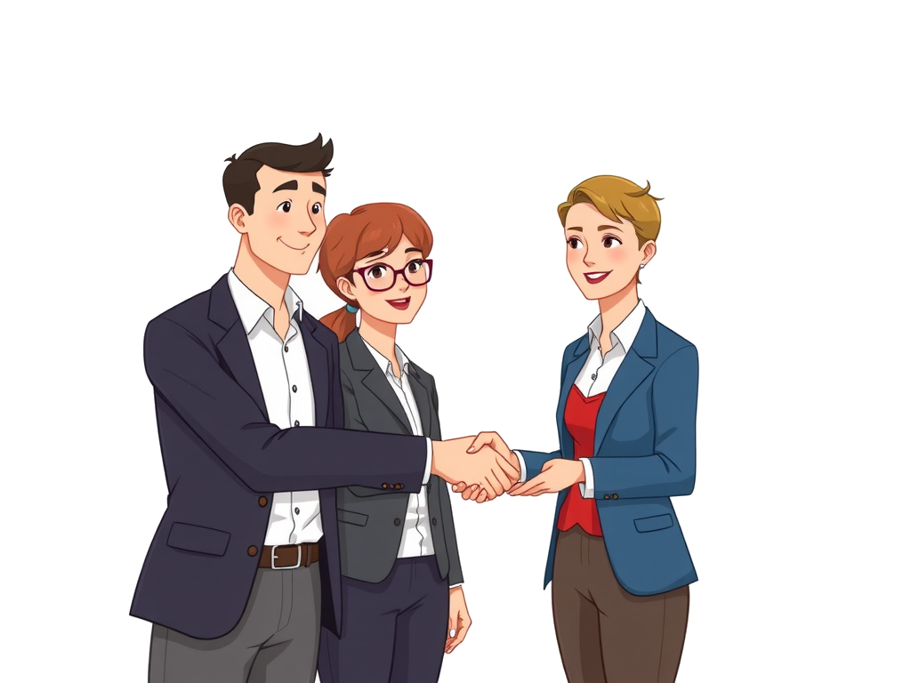 Cartoon zwei Frauen und ein Mann begrüssen sich